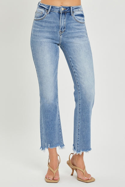 Full Size Frayed Hem Cropped Straight Jeans