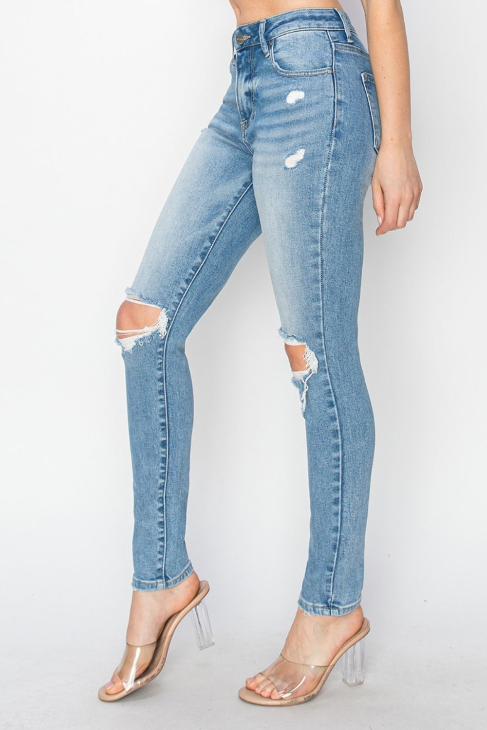 Full Size High Rise Knee Distressed Skinny Jeans