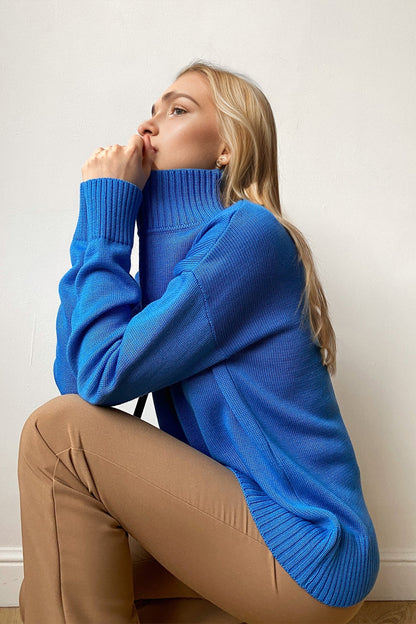 Turtleneck Dropped Shoulder Long Sleeve Sweater