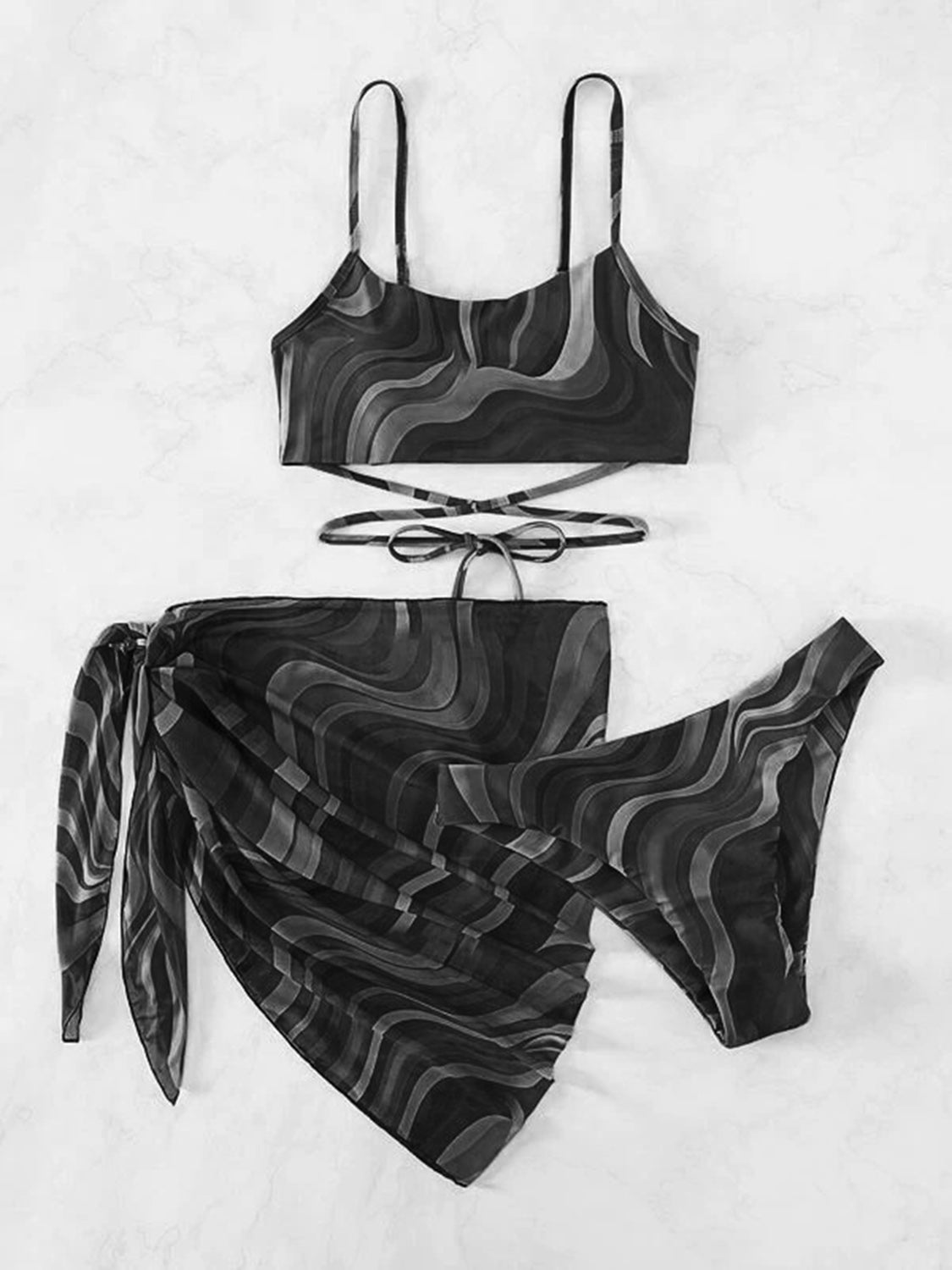 Tied Printed Three-Piece Swim Set