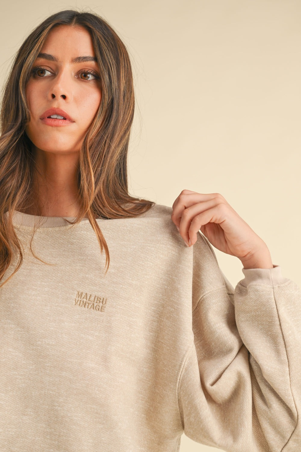 Round Neck Letter Embroidery Crop Sweatshirt