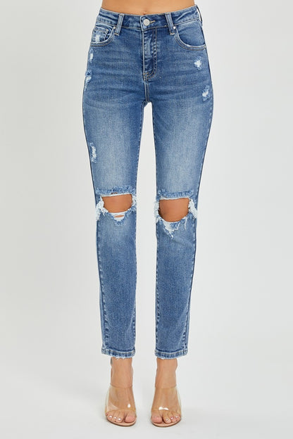 Full Size High Rise Knee Distressed Skinny Jeans