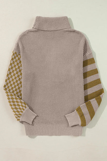 Maxson Clothing - Checkered Striped Turtleneck Long Sleeve Sweater