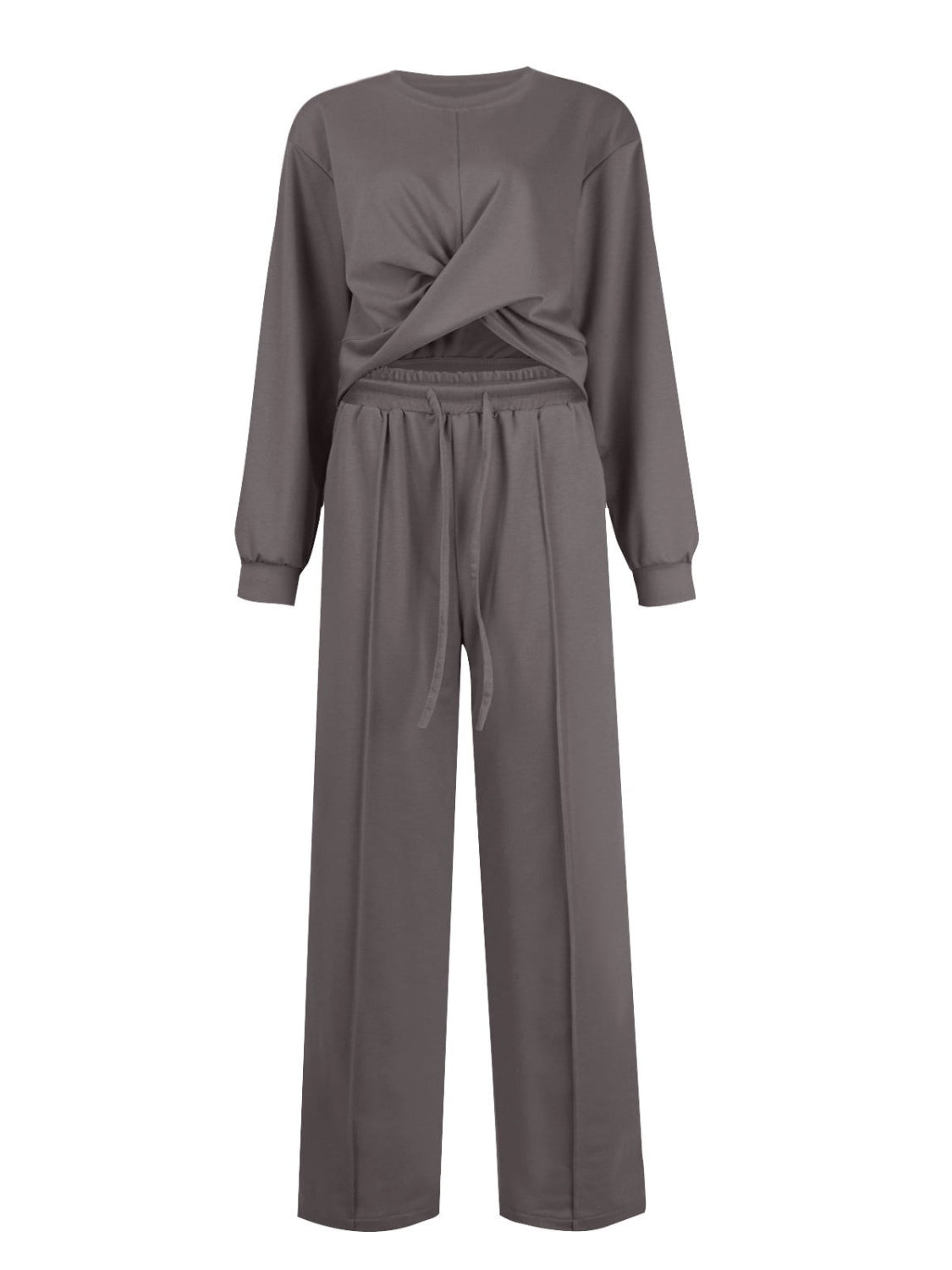 Maxson Clothing -  Crisscross Round Neck Top and Drawstring Pants Set