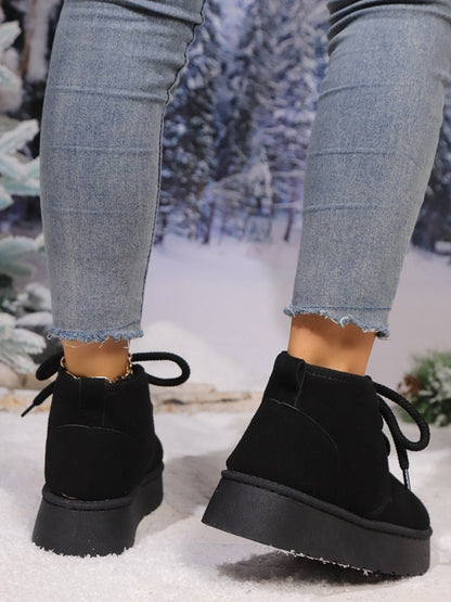 Lace Up Round Neck Platform Suede Boots