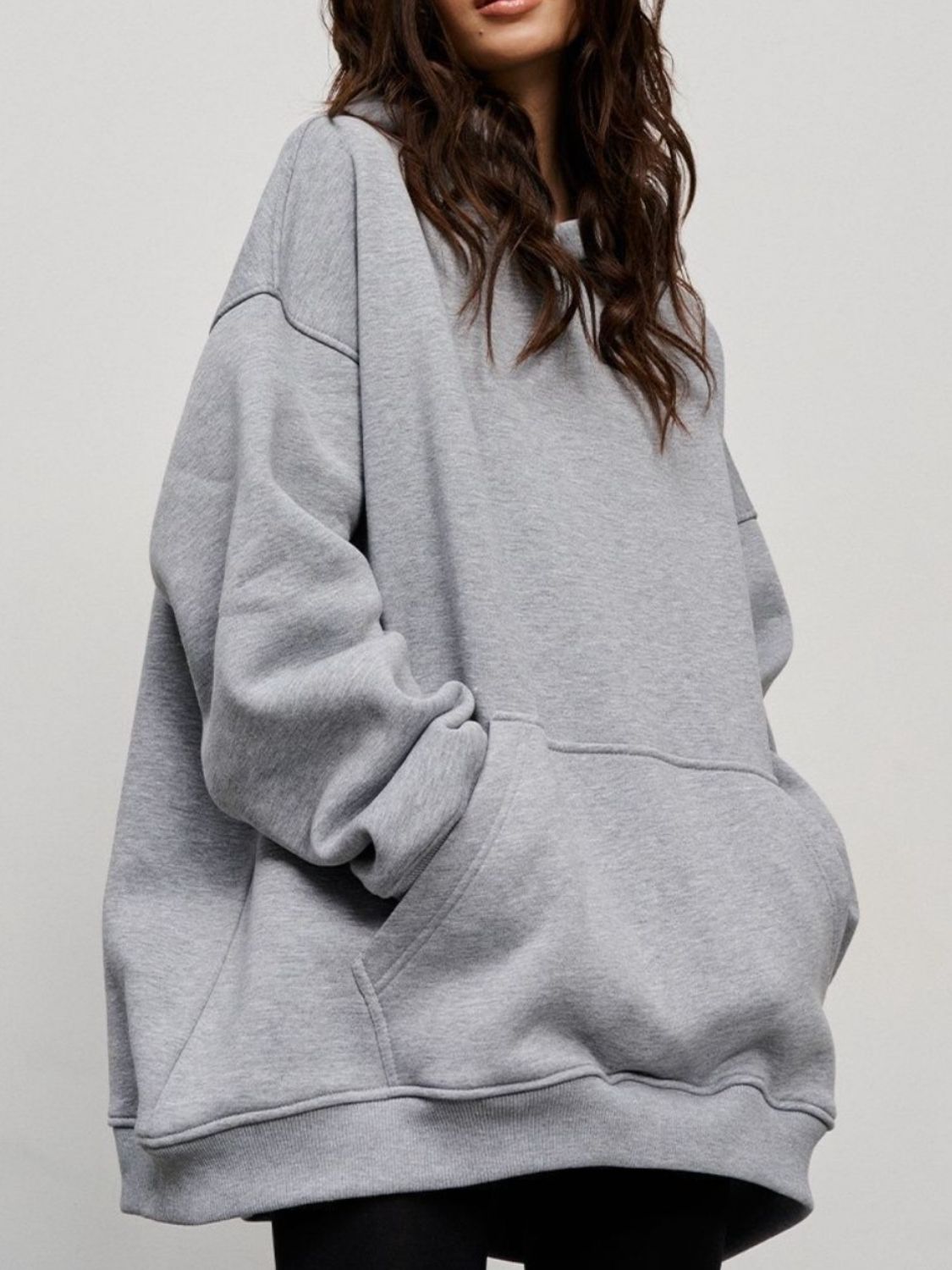 Pocketed Dropped Shoulder Long Sleeve Hoodie