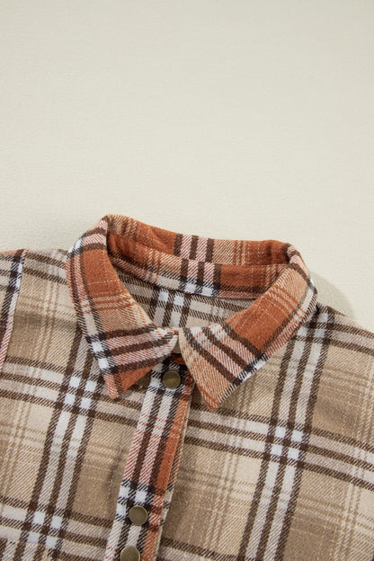 Plaid Snap Down Dropped Shoulder Shacket