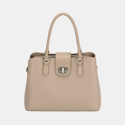 PU Leather Twist-Lock Tote Bag