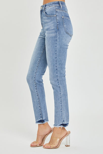 Full Size High Rise Frayed Hem Skinny Jeans