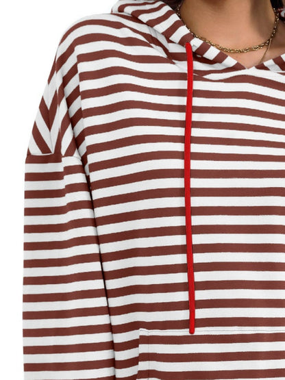 Drawstring Striped Long Sleeve Hoodie