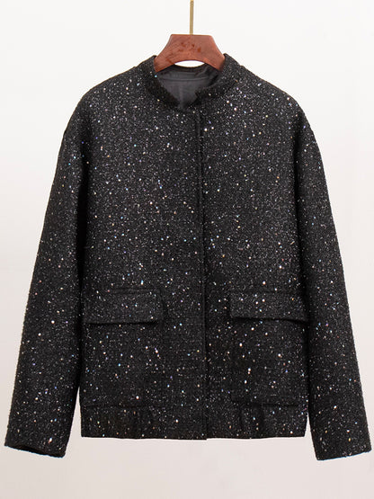 Maxson Clothing -  Sequin Detail Pocketed Long Sleeve Jacket