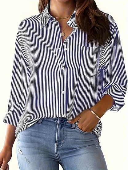 Striped Collared Neck Long Sleeve Shirt