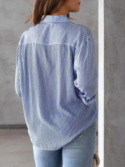 Striped Collared Neck Long Sleeve Shirt