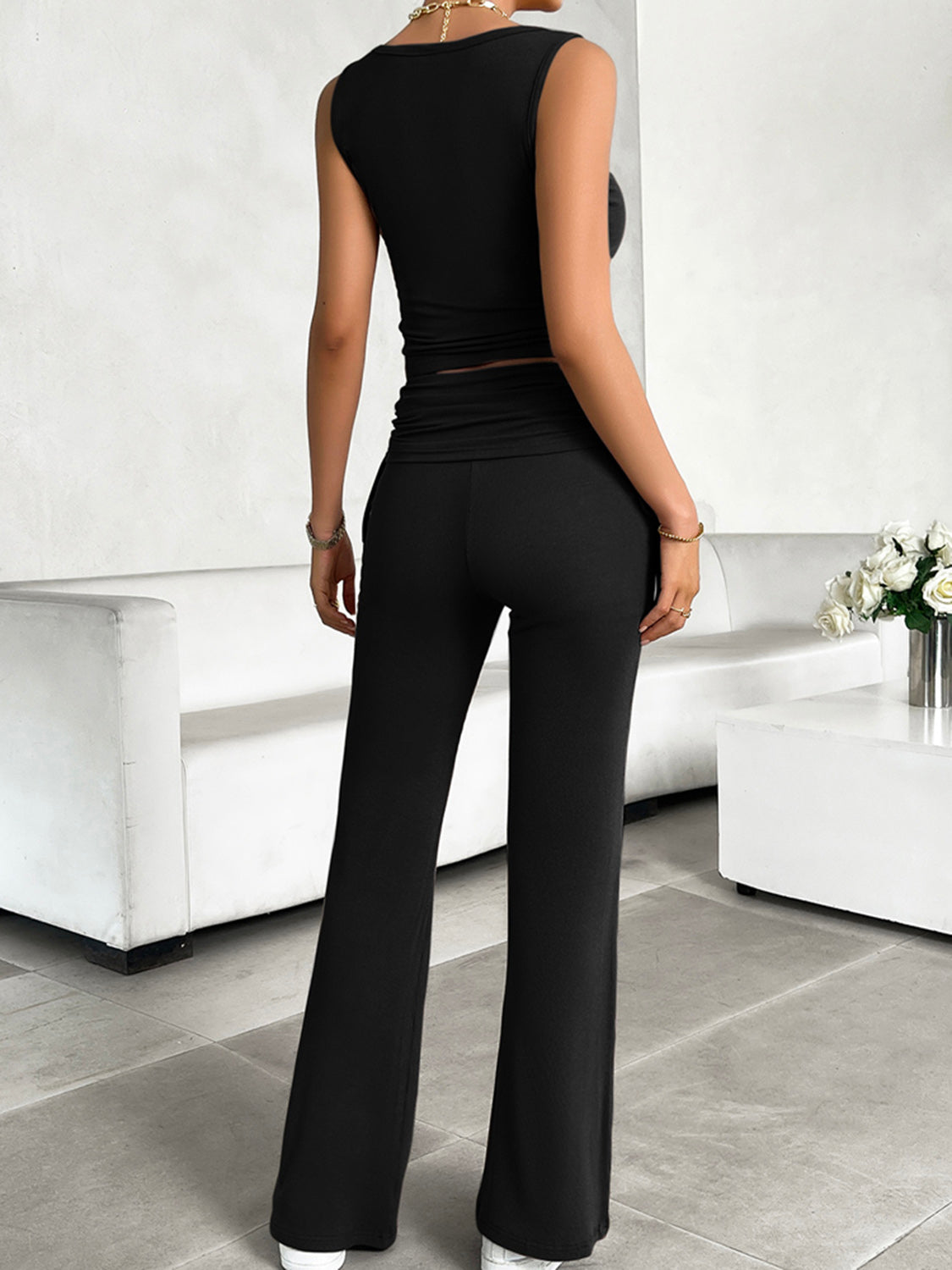 Ribbed Round Neck Tank and Pants Set