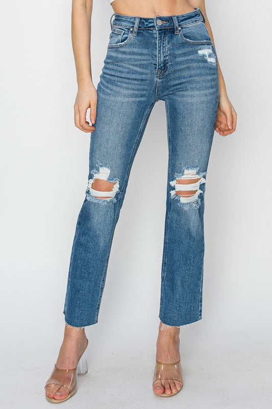 High Rise Distressed Ankle Jeans