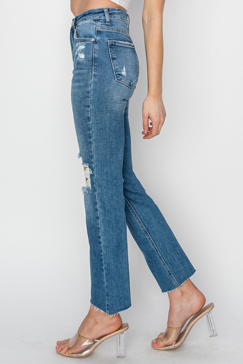 High Rise Distressed Ankle Jeans