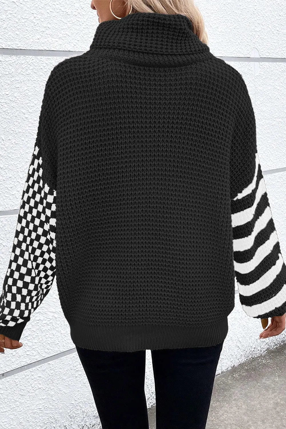 Maxson Clothing - Checkered Striped Turtleneck Long Sleeve Sweater