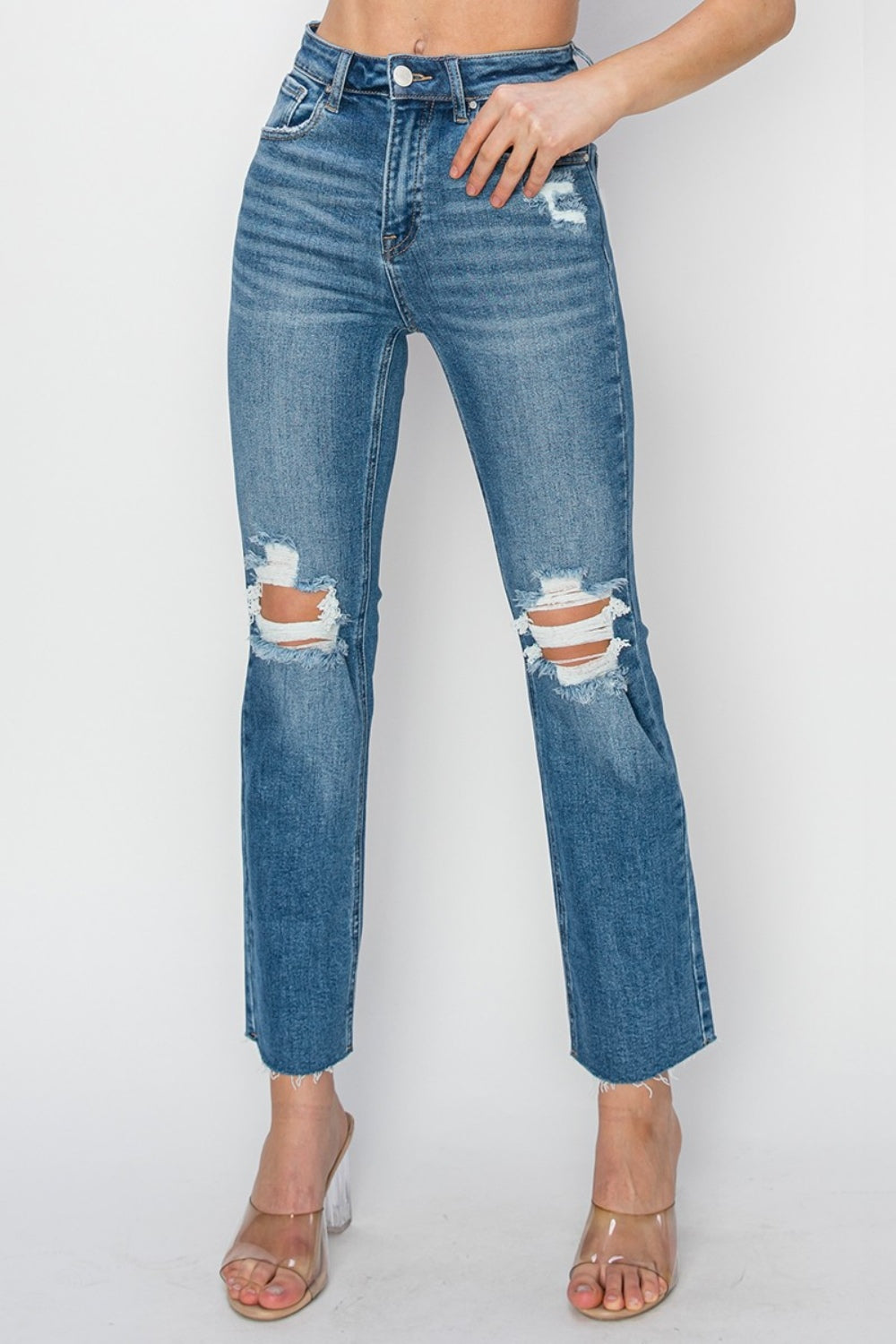 High Rise Distressed Ankle Jeans