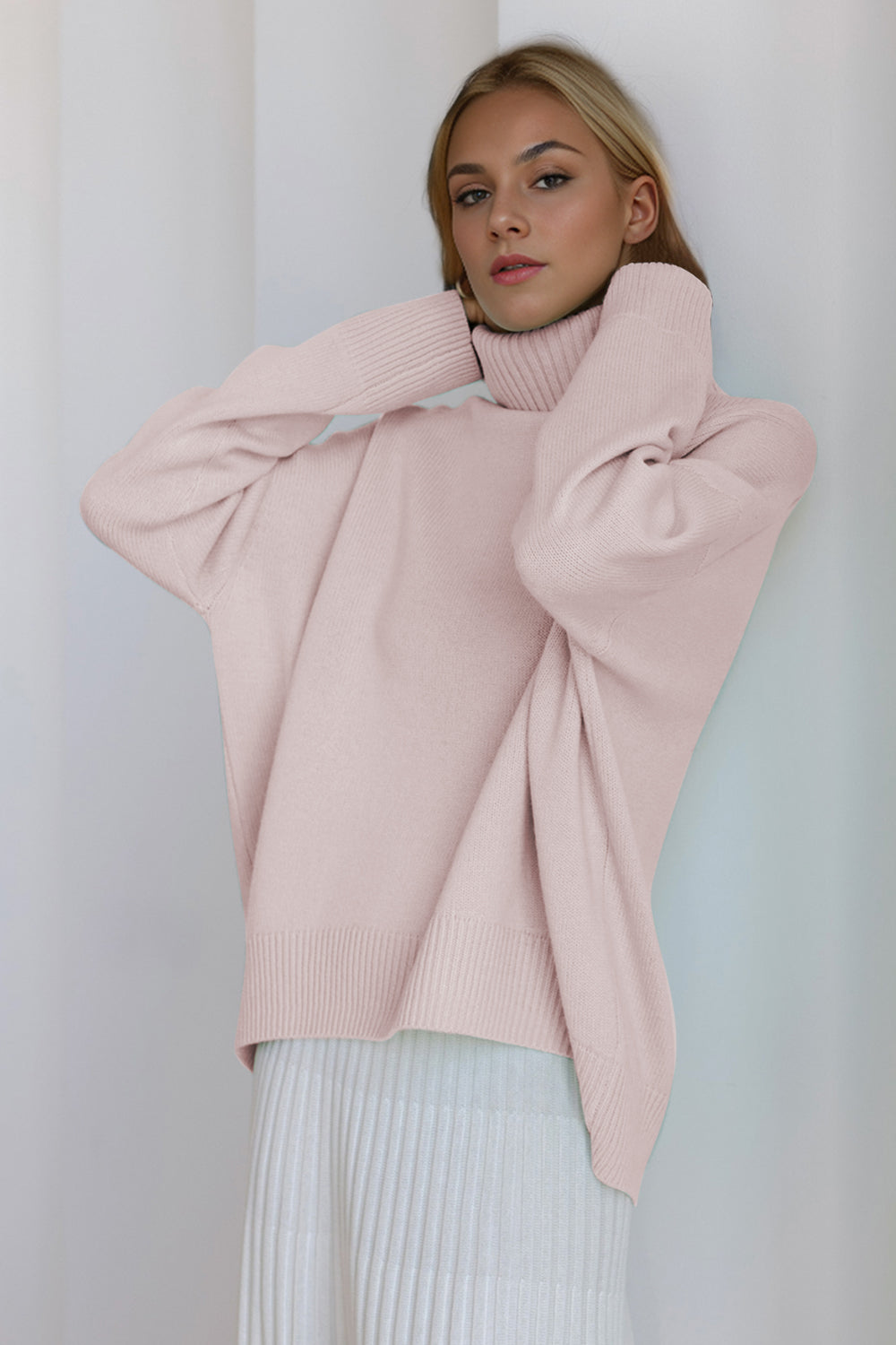 Turtleneck Dropped Shoulder Long Sleeve Sweater