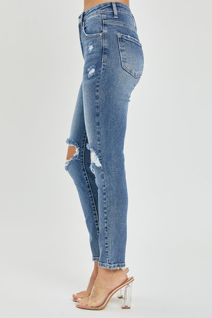 Full Size High Rise Knee Distressed Skinny Jeans