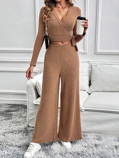 Surplice Long Sleeve Top and Pants Set