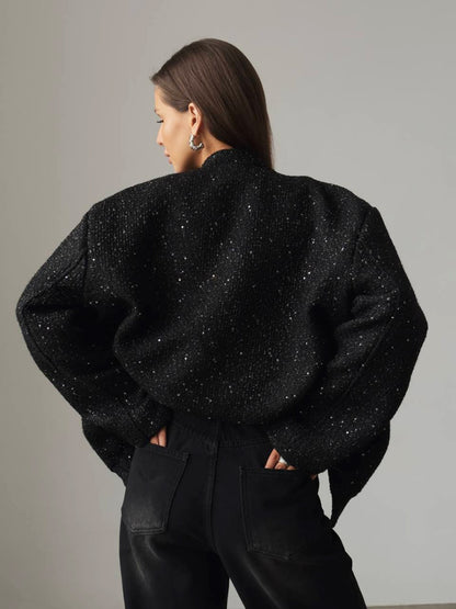 Maxson Clothing -  Sequin Detail Pocketed Long Sleeve Jacket