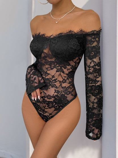 Lace Off-Shoulder Long Sleeve Bodysuit