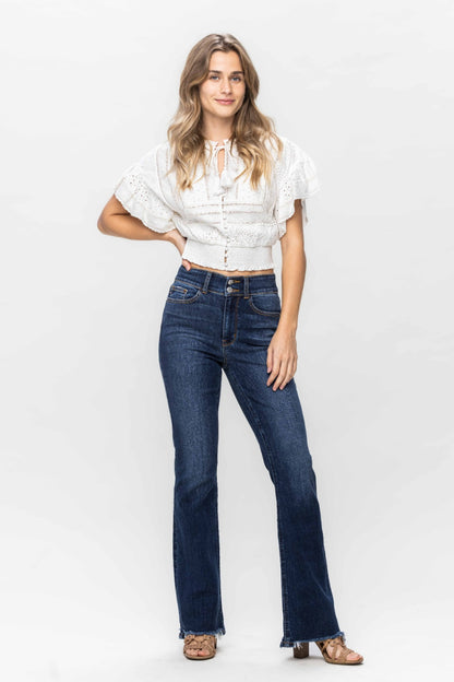 Full Size Frayed Hem Bootcut Jeans