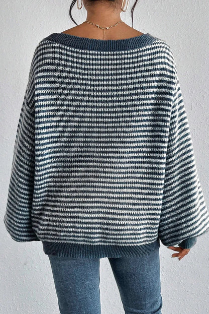 Striped Round Neck Dropped Shoulder Sweater