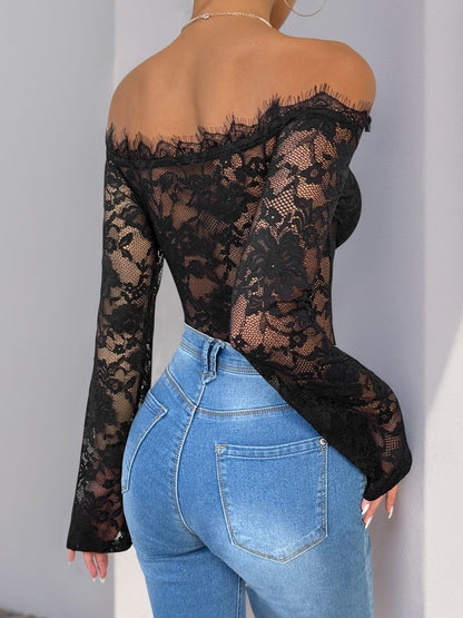 Lace Off-Shoulder Long Sleeve Bodysuit