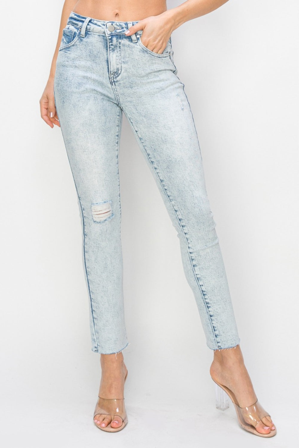 Full Size High Rise Distressed Skinny Jeans