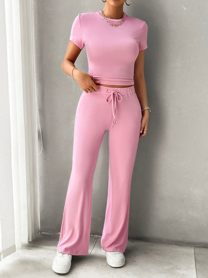 Round Neck Short Sleeve Top and Pants Set