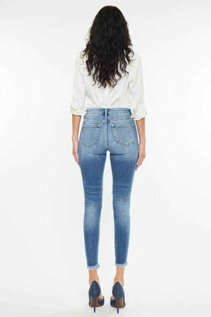 High Rise Frayed Ankle Skinny Jeans