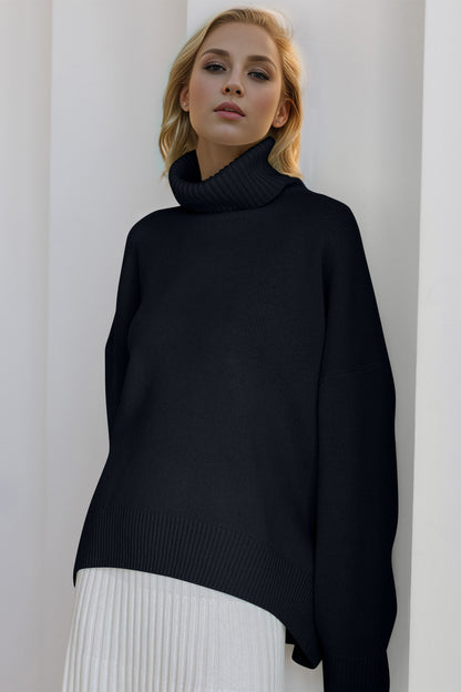 Turtleneck Dropped Shoulder Long Sleeve Sweater