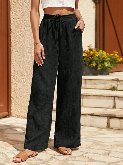 Texture Tied Wide Leg Pants