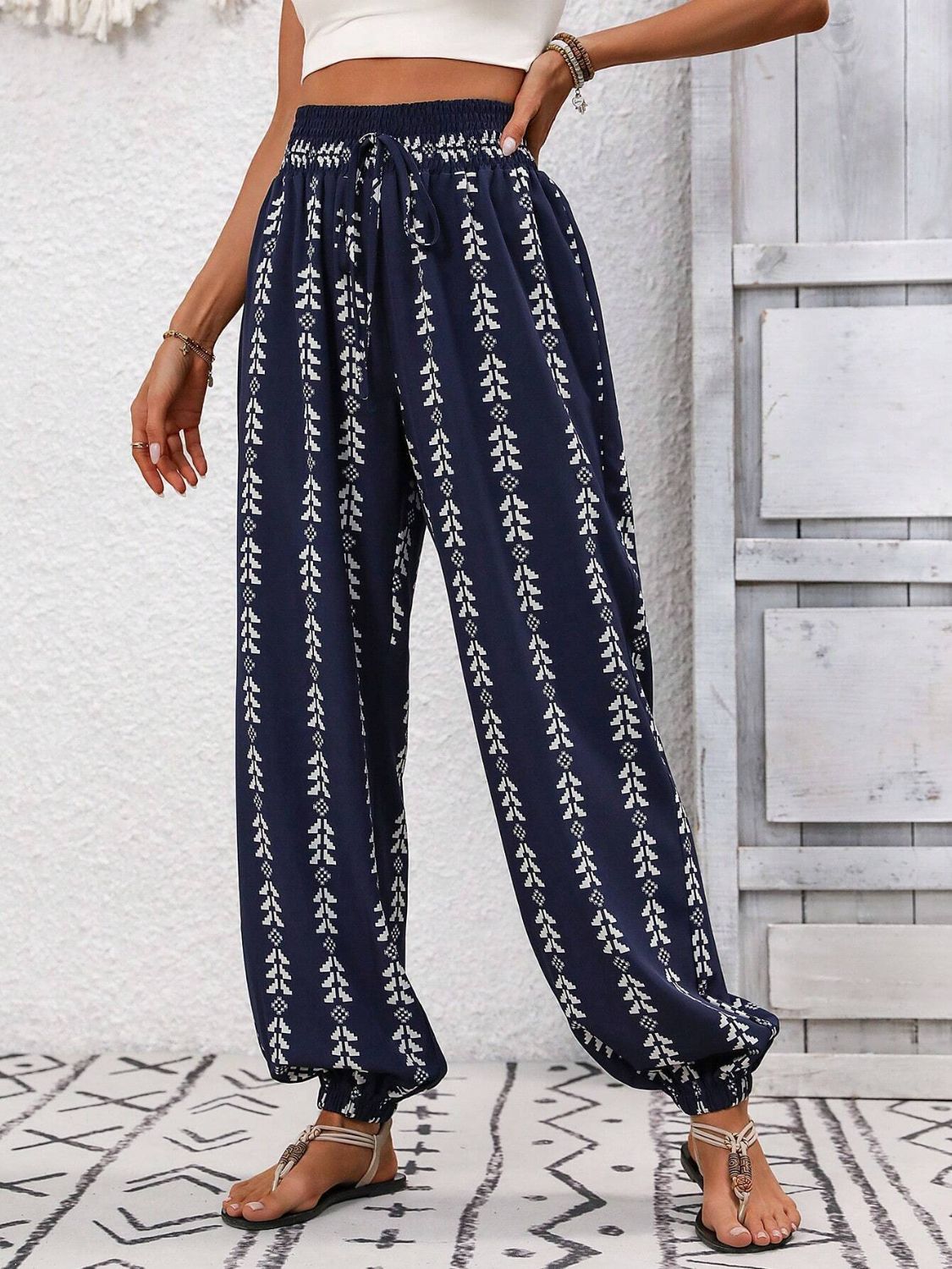 Tied Printed High Waist Pants