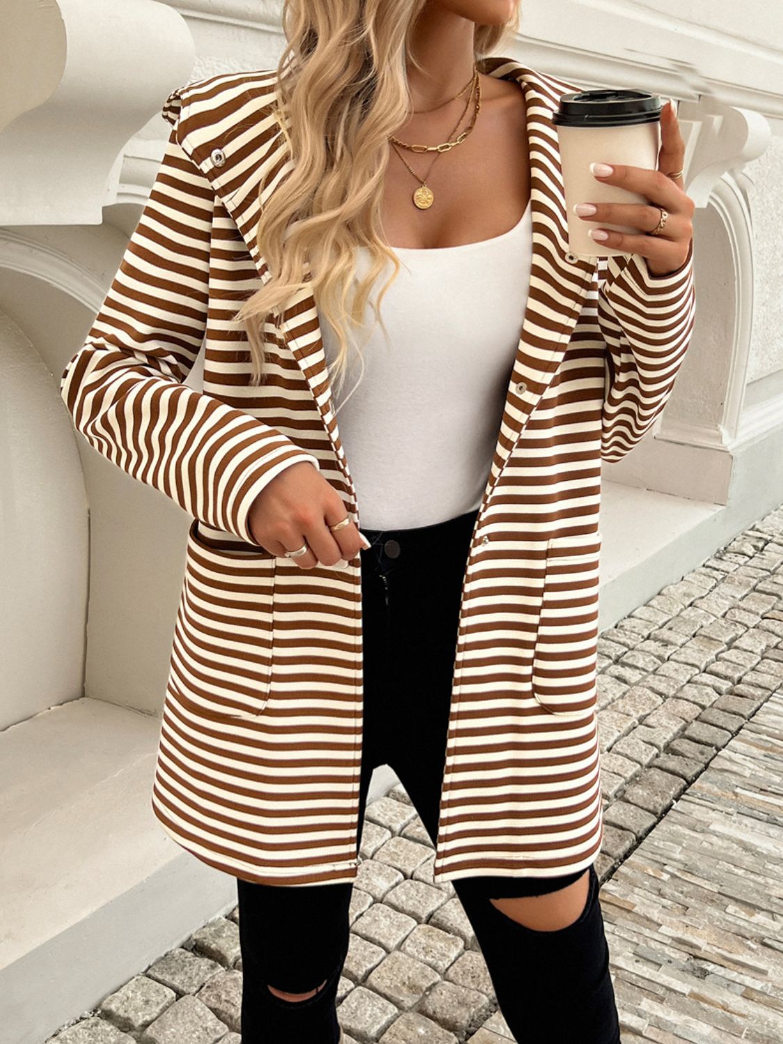 Maxson Clothing -  Striped Long Sleeve Hooded Outerwear