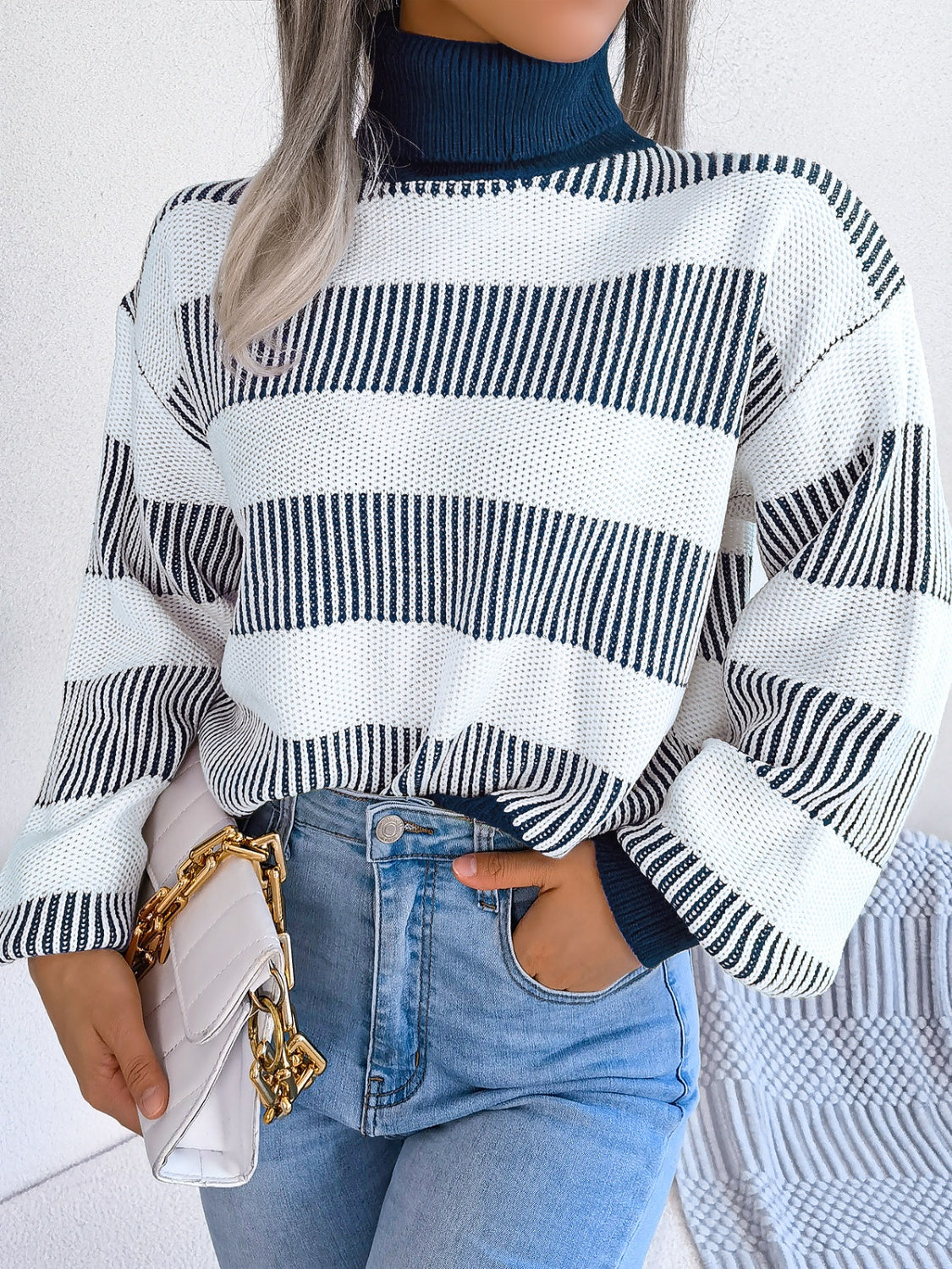 Striped Turtleneck Long Sleeve Sweater