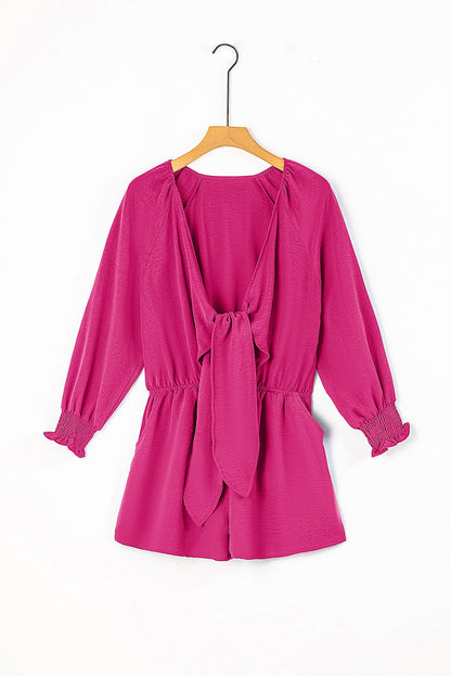 Tied Flounce Sleeve Plunge Romper