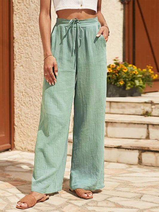 Texture Tied Wide Leg Pants