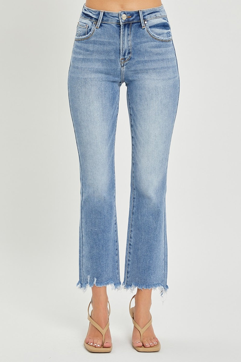 Full Size Frayed Hem Cropped Straight Jeans