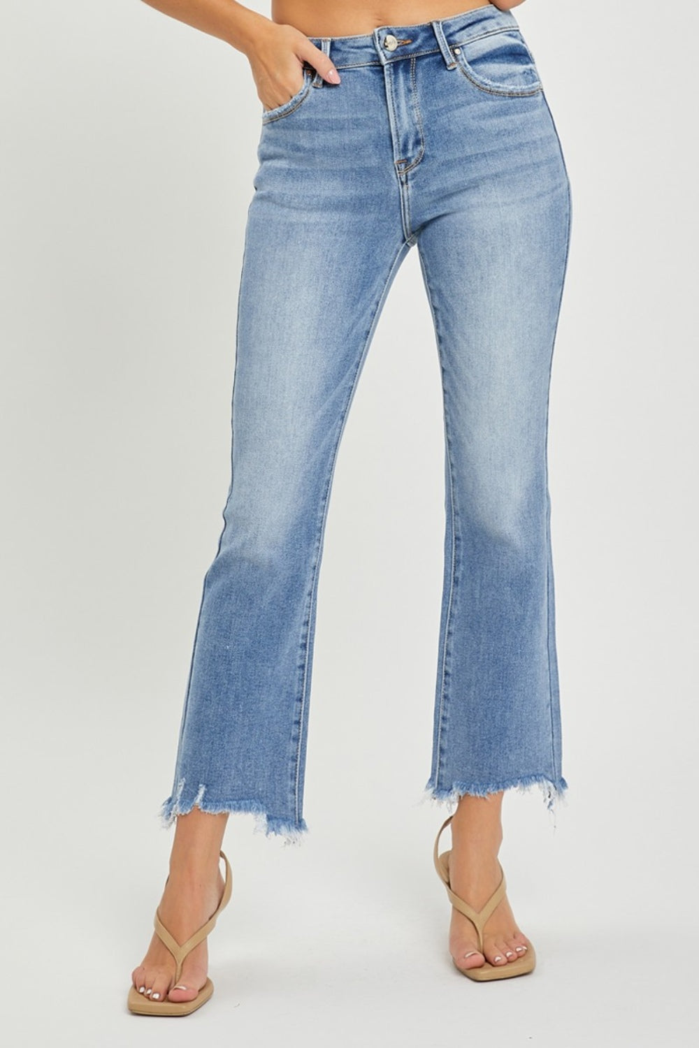 Full Size Frayed Hem Cropped Straight Jeans