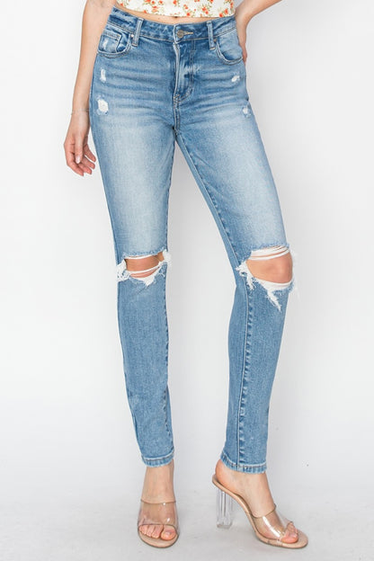 Full Size High Rise Knee Distressed Skinny Jeans