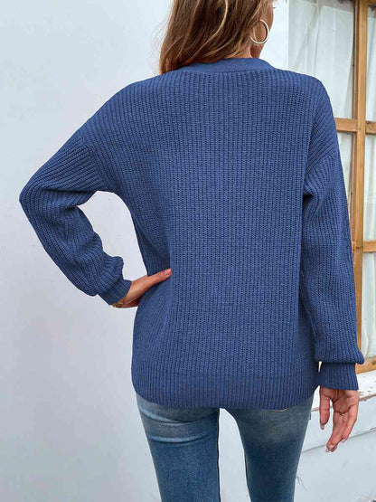 Cutout V-Neck Rib-Knit Sweater