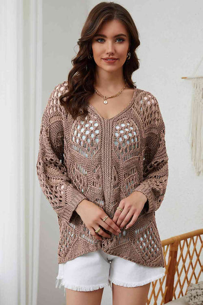 Openwork V-Neck Sweater