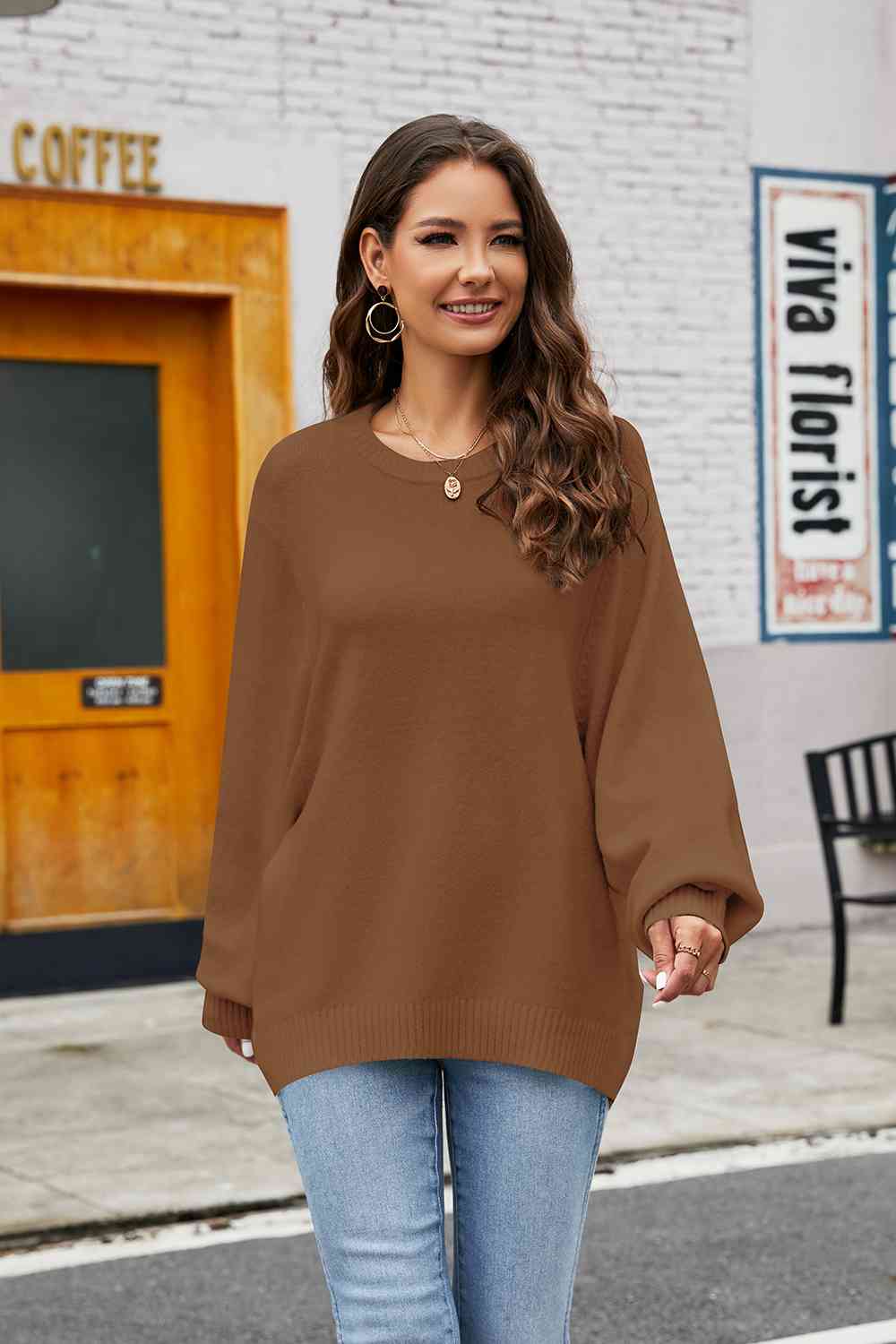 Round Neck  Long Sleeve Sweater