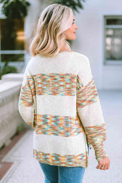 High-Low Half Button Dropped Shoulder Sweater