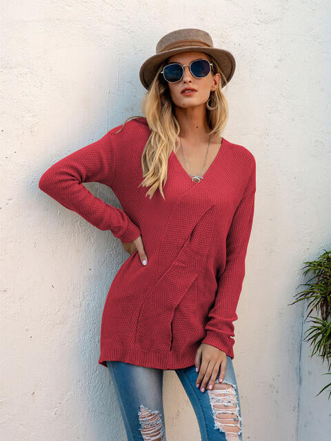 V-Neck Crisscross Detail Sweater