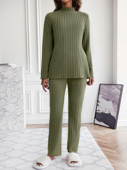 Mock Neck Long Sleeve Top and Pants Set