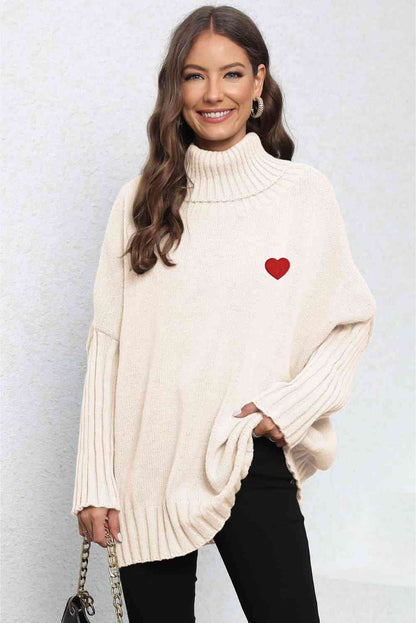 Turtle Neck Long Sleeve Ribbed Sweater